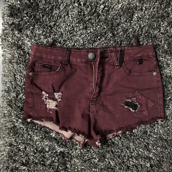 Burgundy Supré Denim Shorts - Picture 1 of 2